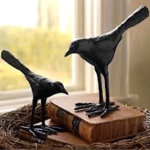 Pottery Barn Sculptural Blackbird Silhouettes Black Forged Metal Birds Rare